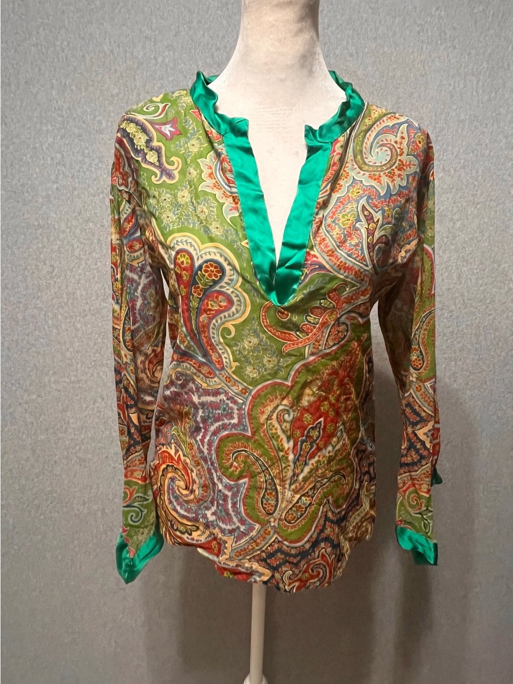 ETRO Vintage Silk Blend Paisley Top Blouse Multi Italy Sz 40 IT 4 US READ